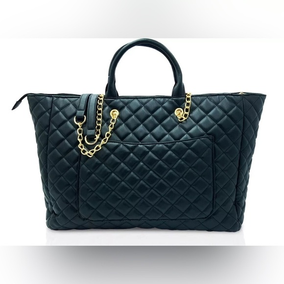 BIN047. NWT Badgley Mischka Gilda Paris Large Quilted Tote Black - Picture 2 of 7